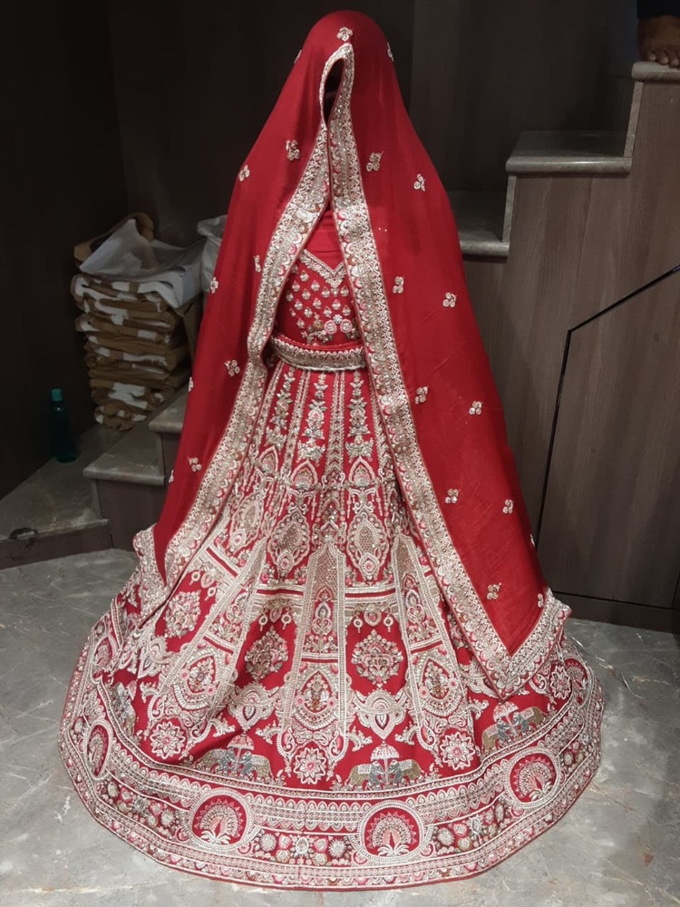 Red Bridal Lehenga - Bust Size: Up To 42 Inches (Blouse Semi-Stitched) Inch (In)