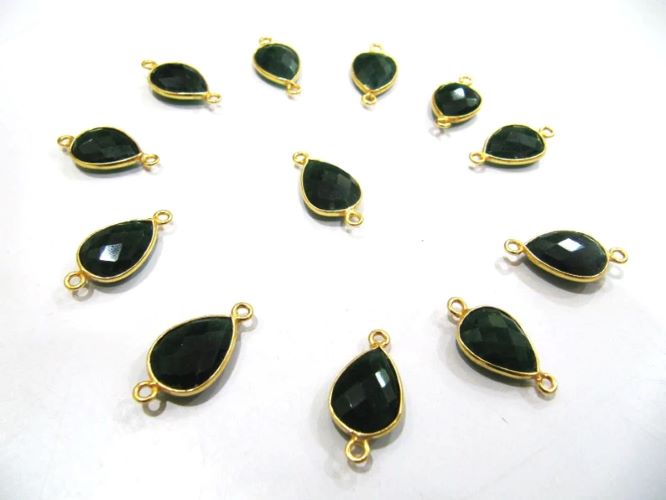 Emerald Shape Pear 10X14mm Briolette Connectors charms Double Loop Emerald Bezel