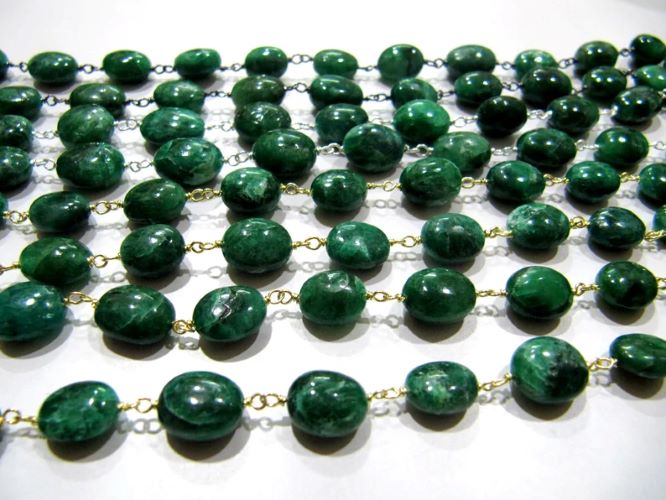 Natural Emerald Rosary Chain Smooth Oval Beads 9mm to 12mm Beryl Emerald Beaded Chain