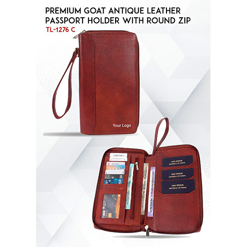TL-1276 C Premium Goat Antique Leather Passport Holder With Round Zip