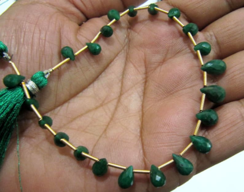 Natural Emerald Corundum Tear Drops 5x6mm To 9x14mm Graduated Briolette Beads