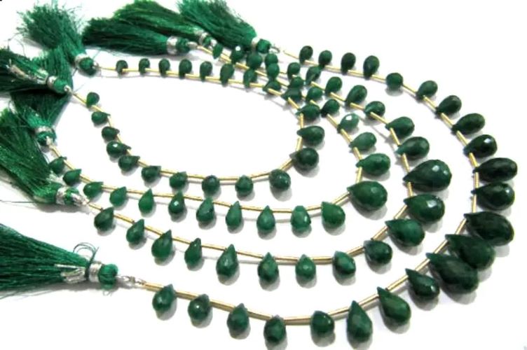 Natural Emerald Corundum Tear Drops 5x6mm To 9x14mm Graduated Briolette Beads