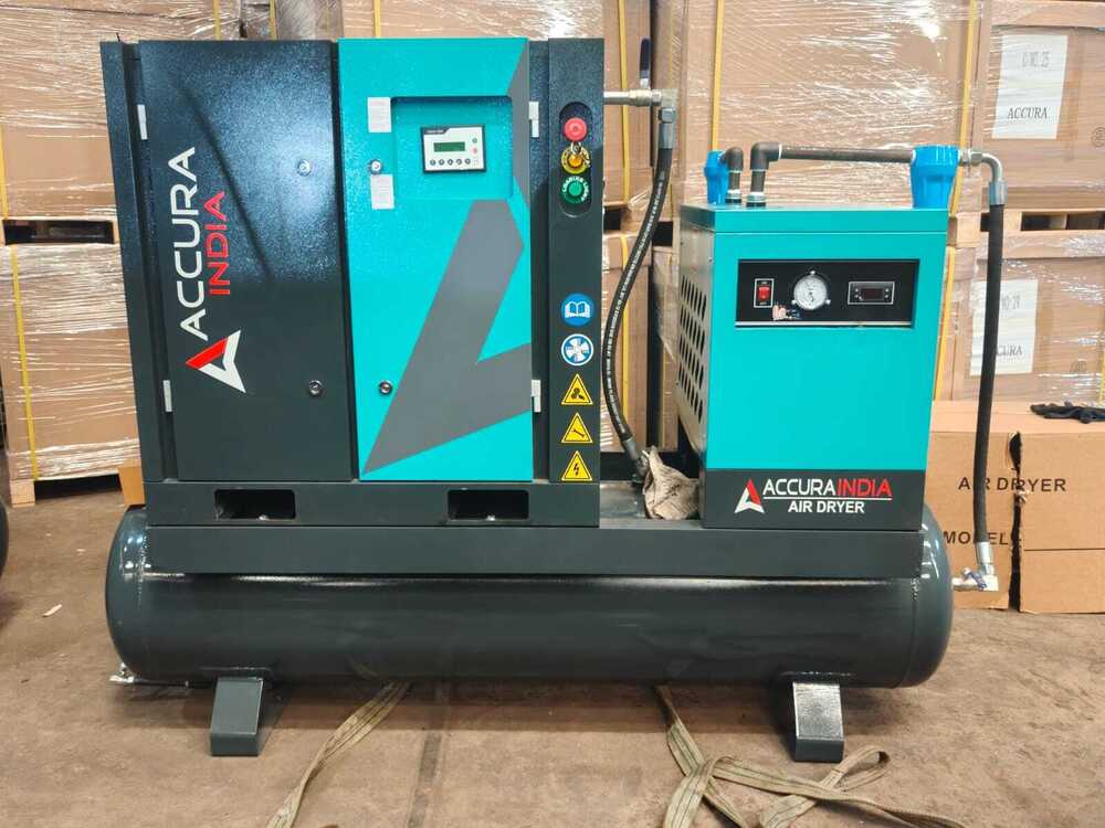 7.5 kW (10 HP) Tank Mounted Fixed Speed Screw Air Compressor with Dryer