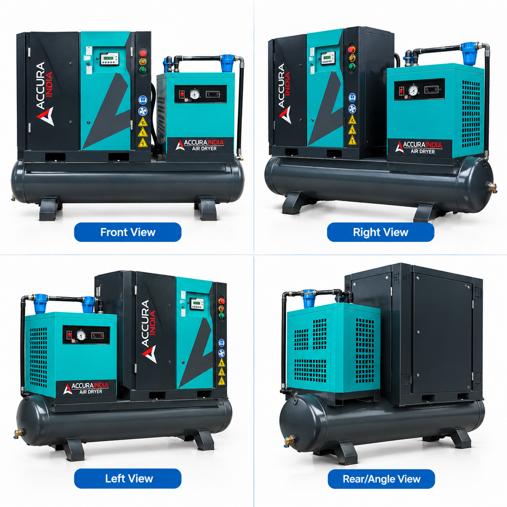 7.5 Kw (10 Hp) Tank Mounted Fixed Speed Screw Air Compressor With Dryer - Dimension (L*W*H): 1620 X 630 X 1430 Mm (Approx.)