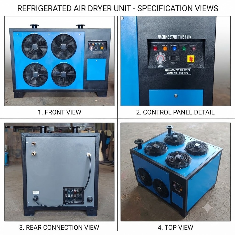 3000 CFM Refrigerated Air Dryer - Mild Steel, 1470x900x1430 mm, Direct Drive, Digital Display, Dew Point 3C