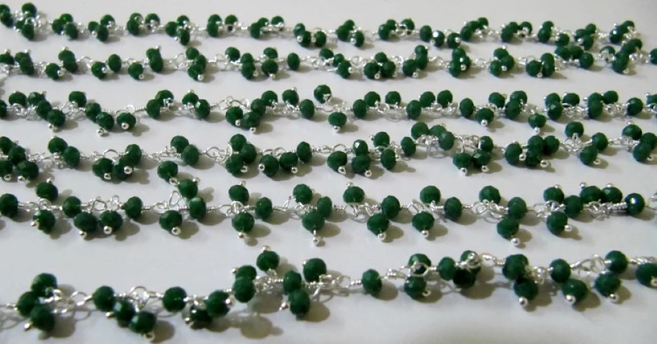 Emerald Hydro Quartz Rondelle Faceted  Chain 3mm Size Green Hydro Rosary Chain sold per foot