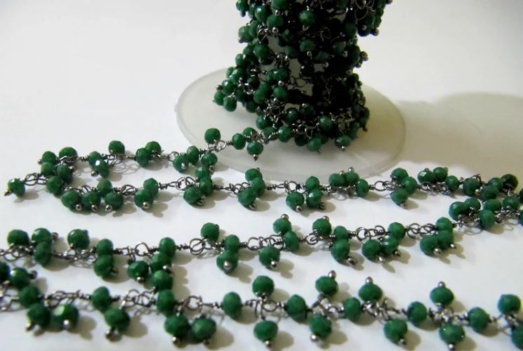 Emerald Hydro Quartz Rondelle Faceted  Chain 3mm Size Green Hydro Rosary Chain sold per foot