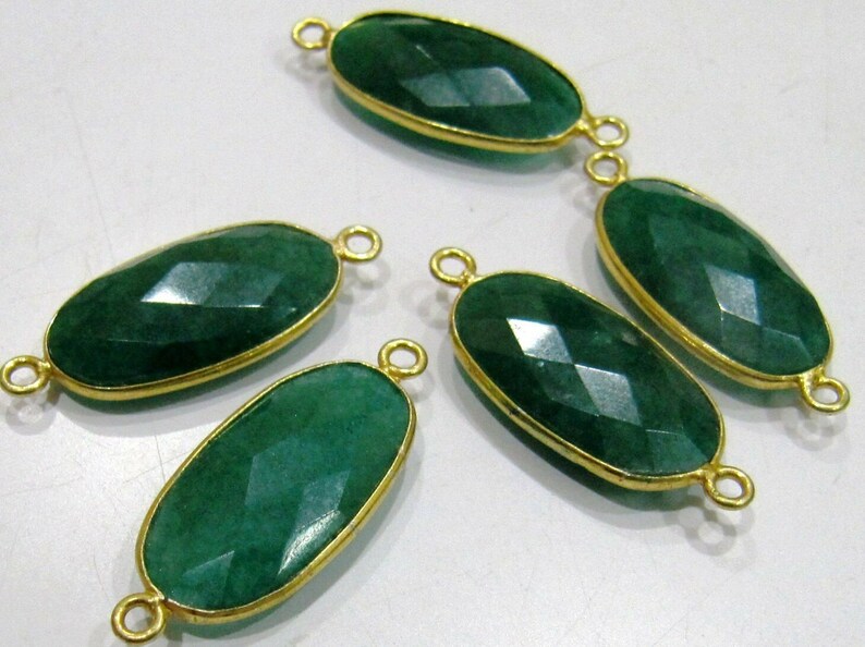 Emerald Oval Shape Briolette Connector Double Loop Size 12x22mm Precious