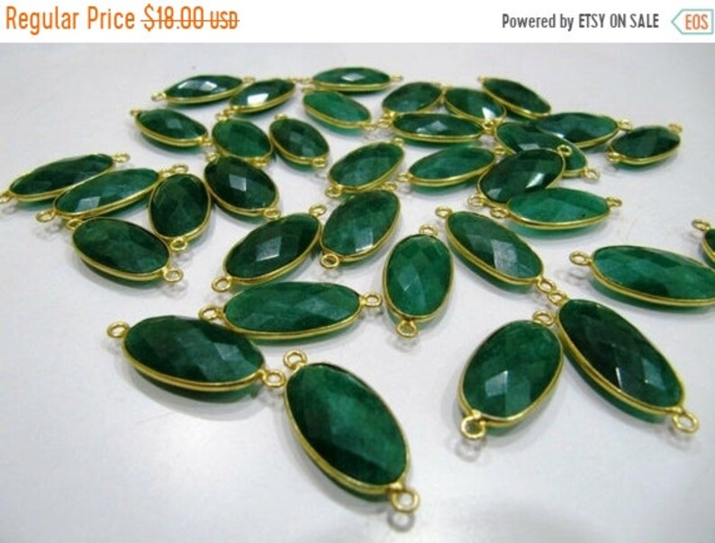 Emerald Oval Shape Briolette Connector Double Loop Size 12x22mm Precious