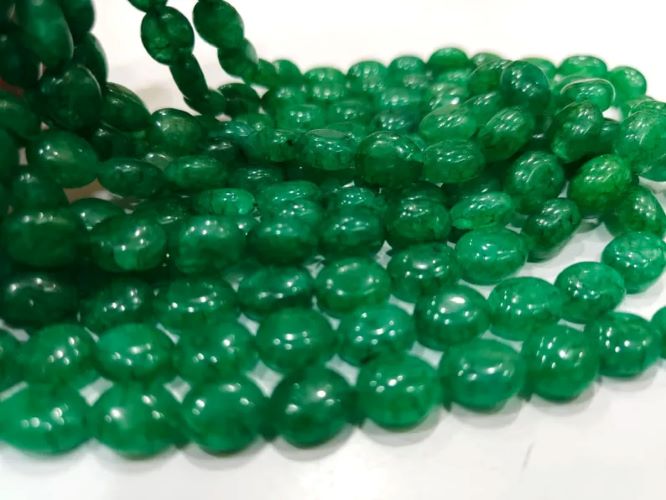Natural Beryl Emerald Oval Plain Smooth Beads 6x9mm to 9x11mm Strand 8 inch long