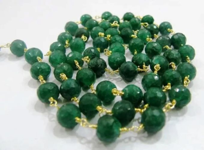 3Ft-Emerald Round faceted 6mm Beaded Chain Dyed Emerald Beads Rosary Chain