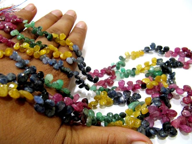 Natural Multi Precious Gemstone Ruby Emerald Sapphire faceted Briolette Size 5x7 to 7x9mm