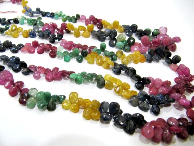 Natural Multi Precious Gemstone Ruby Emerald Sapphire faceted Briolette Size 5x7 to 7x9mm