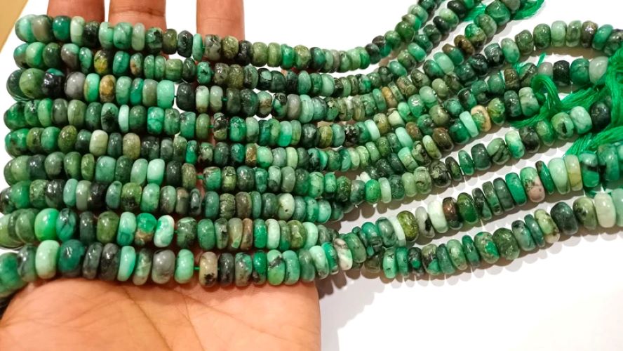 Natural Untreated Emerald Rondelle Plain Smooth 6 to 10mm Beads Sold per Strand 8 Inches Long
