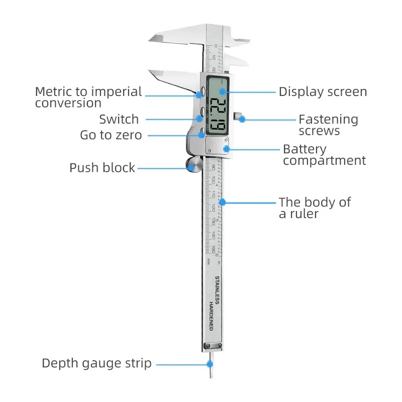True Sense Digital Vernier Caliper, Stainless Steel Caliper Measuring Tool, VC-01A