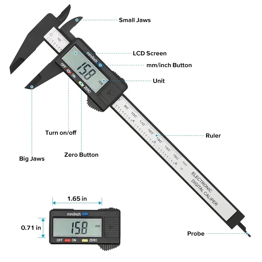 True Sense Digital Carbon Fiber 150mm/ 6 Inch Vernier Caliper, VC-03