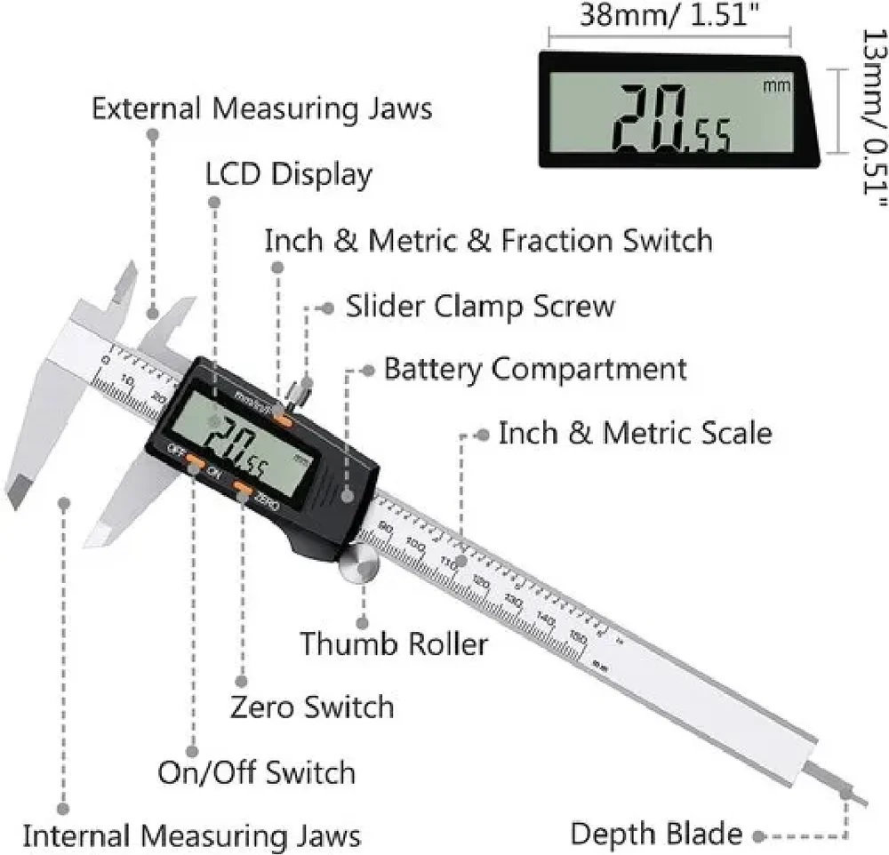 True Sense Stainless Steel Digital Vernier Caliper 0-200mm / 8 Inch, VC-04