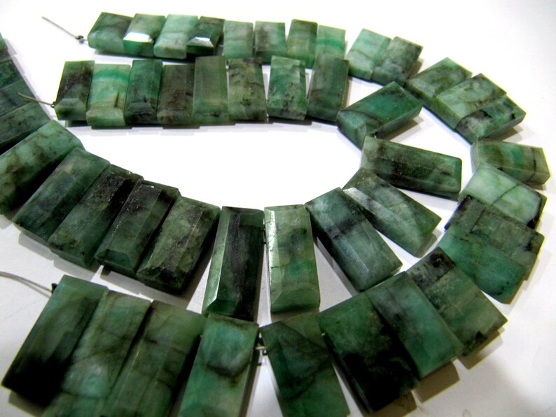 Natural Emerald Baguette Shape 15-20mm Long Side Drilled Rectangle shaped Beads strand 8 Inches long