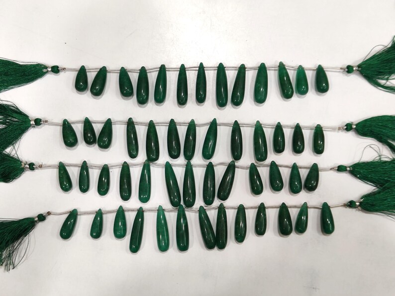 Natural Green Emerald Long Tear Drop Plain Smooth Size 1 to 1.5 inch Long Beads Strand 8 inches