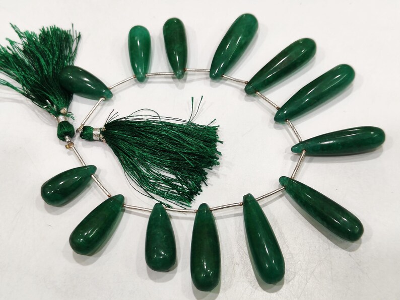 Natural Green Emerald Long Tear Drop Plain Smooth Size 1 to 1.5 inch Long Beads Strand 8 inches