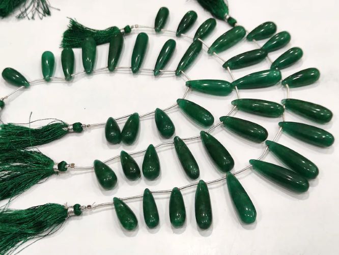 Natural Green Emerald Long Tear Drop Plain Smooth Size 1 to 1.5 inch Long Beads Strand 8 inches