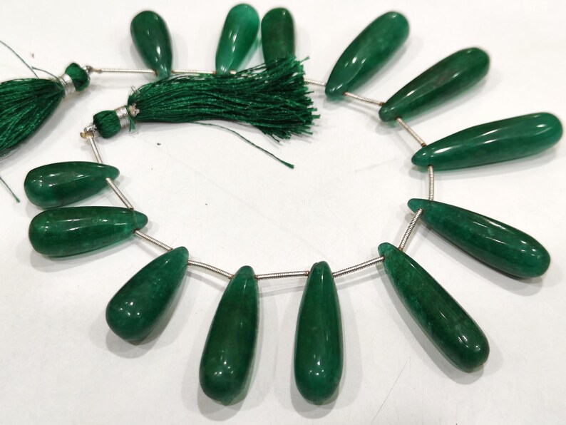 Natural Green Emerald Long Tear Drop Plain Smooth Size 1 to 1.5 inch Long Beads Strand 8 inches