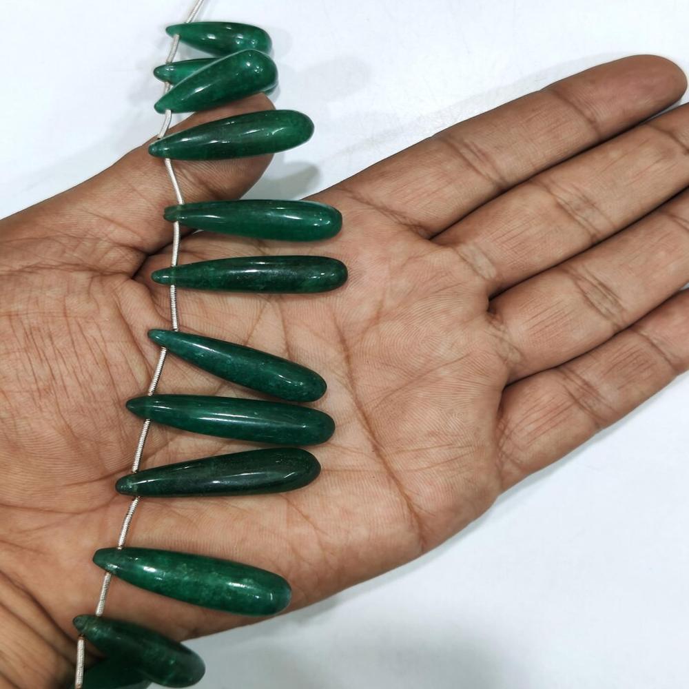 Natural Green Emerald Long Tear Drop Plain Smooth Size 1 to 1.5 inch Long Beads Strand 8 inches