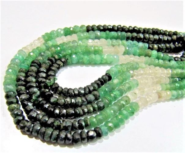 Natural Emerald Shaded Rondelle Faceted 4-5mm Beads Strand 8.5 inch long