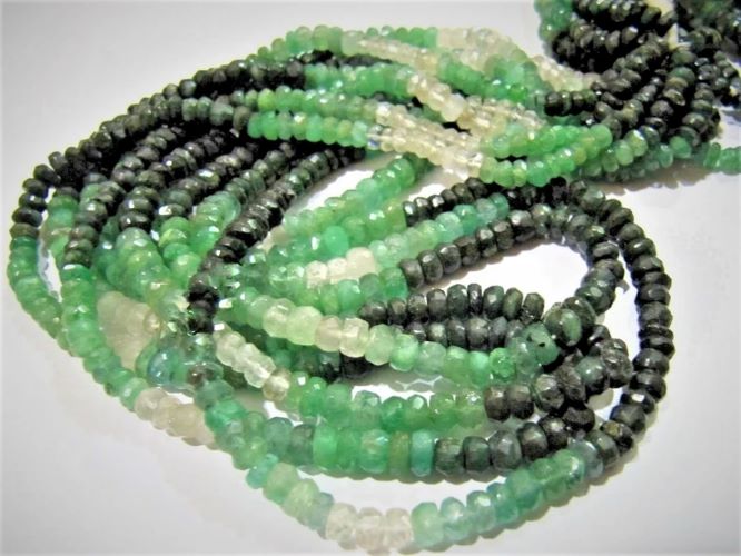 Natural Emerald Shaded Rondelle Faceted 4-5mm Beads Strand 8.5 inch long