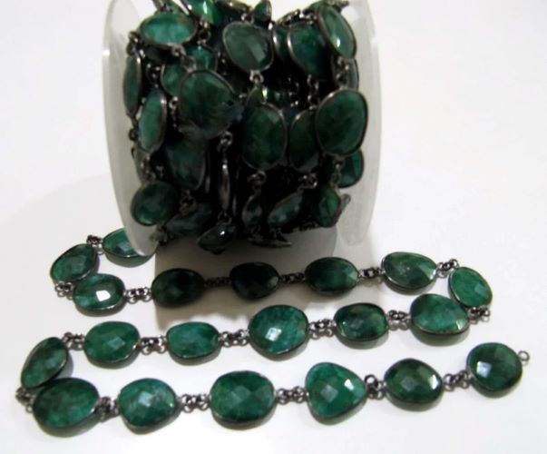 Emerald Briolette Connector 12 to 15mm Gemstone Bezel Uneven Shape Chain sold Per foot