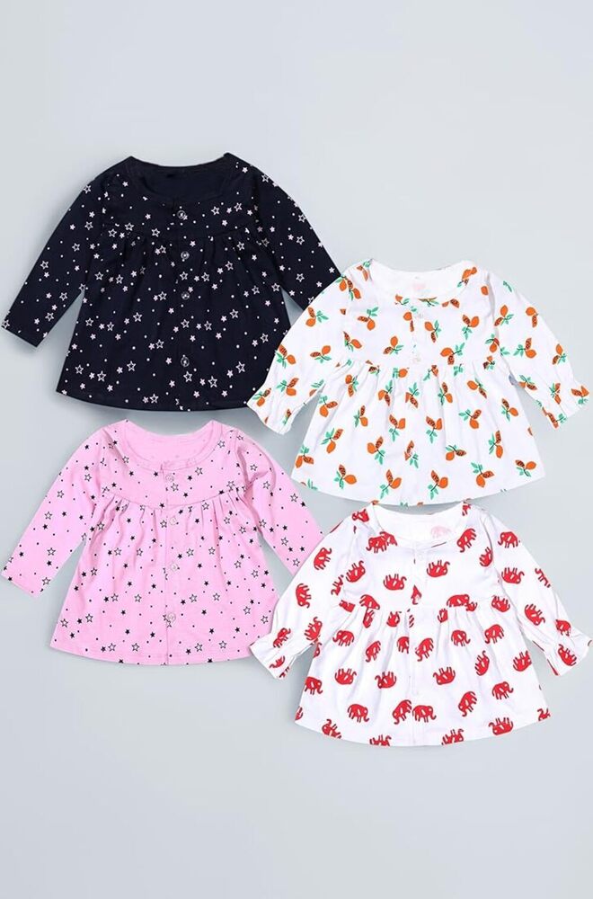 Baby Girls Printed Front Open Frocks