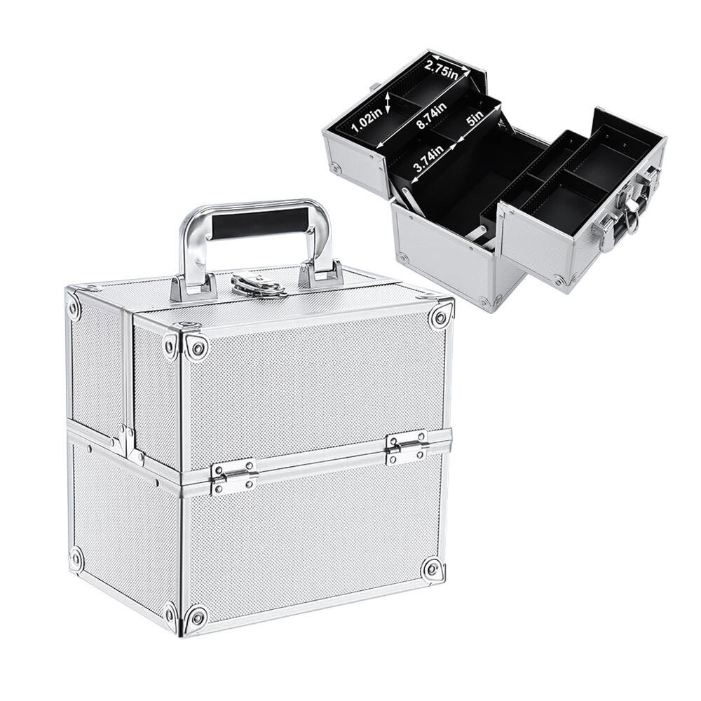 Customized Aluminum Makeup Case Professional Silver Cosmetic Organizer Box