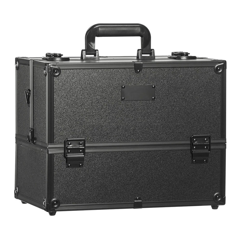 Customized Portable Aluminum Makeup Case Double-Layer Solid Color Cosmetic Storage Box