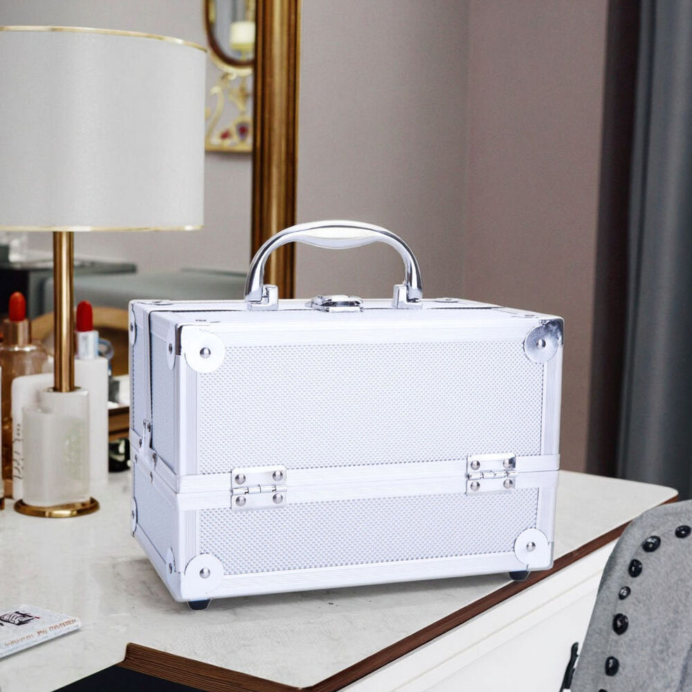 Portable Double-Layer Aluminum Storage Box Solid Color Multi-Layer Cosmetic Organizer Case