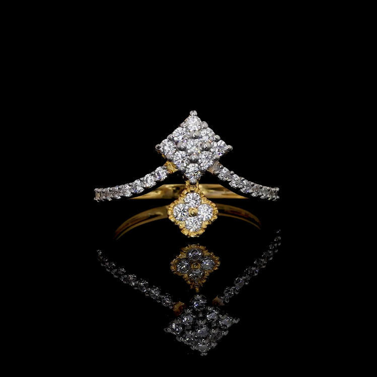 Dual Tone Cluster Diamond Ring with Split Shank & Drop Accent
