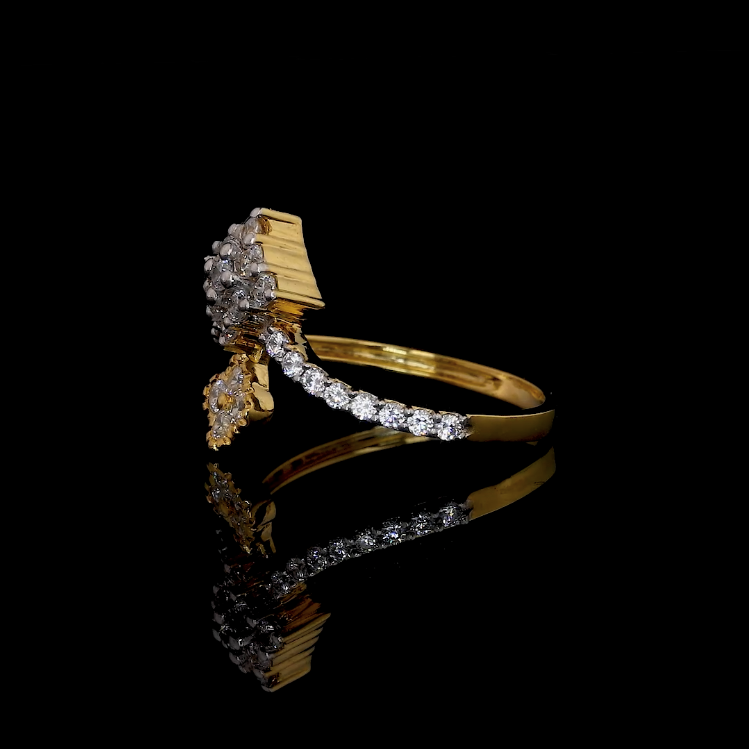 Dual Tone Cluster Diamond Ring with Split Shank & Drop Accent