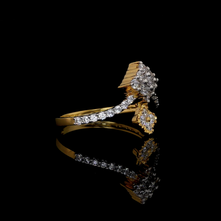 Dual Tone Cluster Diamond Ring with Split Shank & Drop Accent