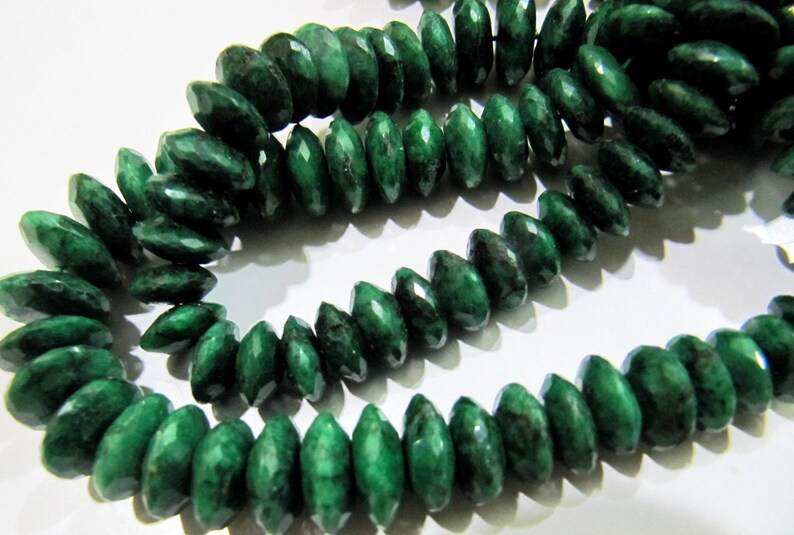 Natural Emerald German Cut Rondelle Faceted Beads 8to12 mm Strand 4 inches Long