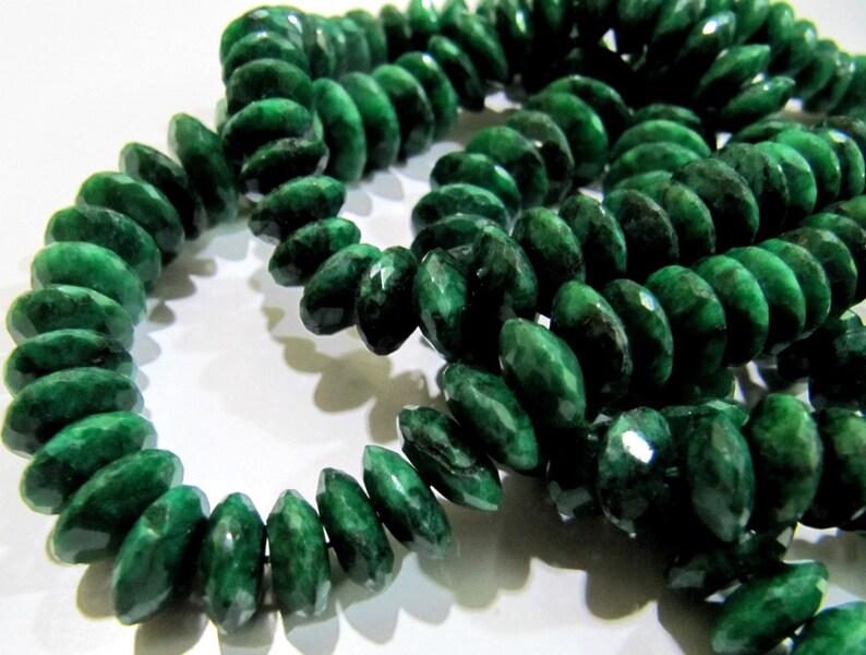 Natural Emerald German Cut Rondelle Faceted Beads 8to12 mm Strand 4 inches Long