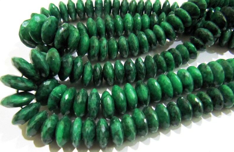 Natural Emerald German Cut Rondelle Faceted Beads 8to12 mm Strand 4 inches Long