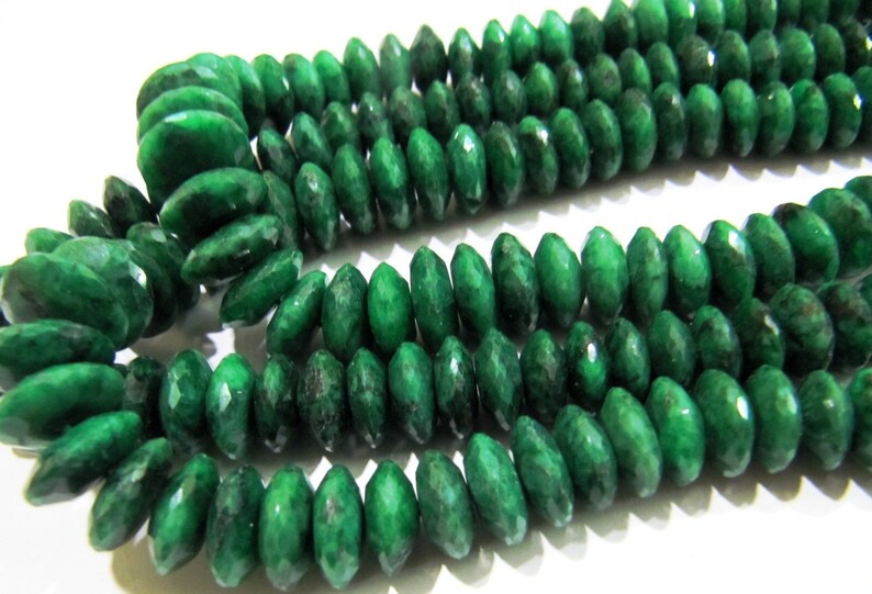 Natural Emerald German Cut Rondelle Faceted Beads 8to12 mm Strand 4 inches Long