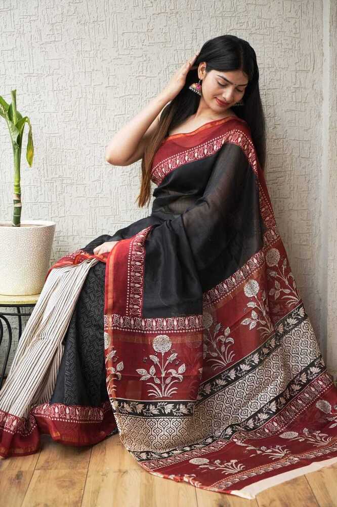 Chanderi Silk Saree - Color: Black