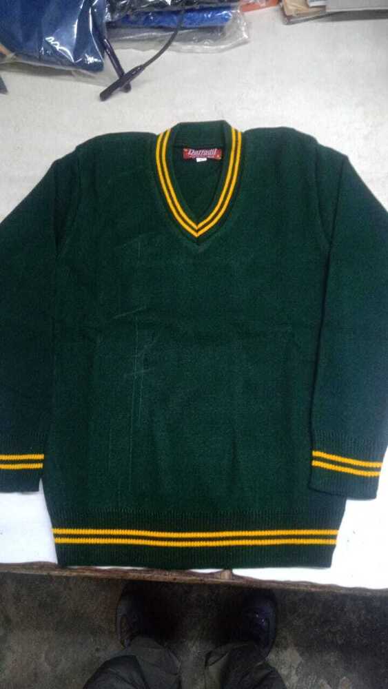 Woolen School Uniform Sweater - Customized Size, V Neck Collar | Unisex, Suitable For All Age Groups, Primary School Wear