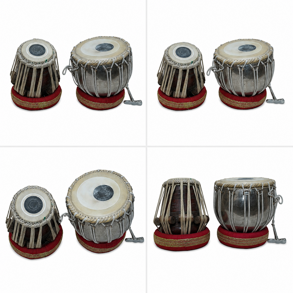 Tabla Pair Instrument - Color: Natural Wood And Polished Metal Finish