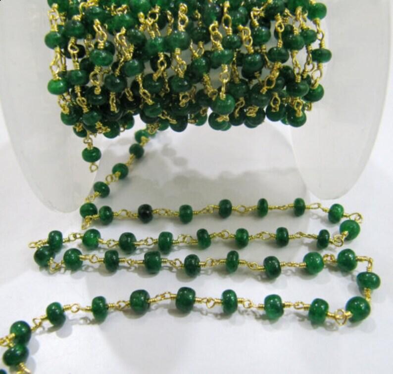 Emerald Rondelle Plain Smooth Size 4-5mm Dyed Beaded Wire Wrapped Rosary Chain