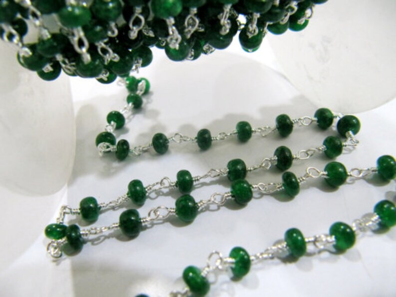 Emerald Rondelle Plain Smooth Size 4-5mm Dyed Beaded Wire Wrapped Rosary Chain