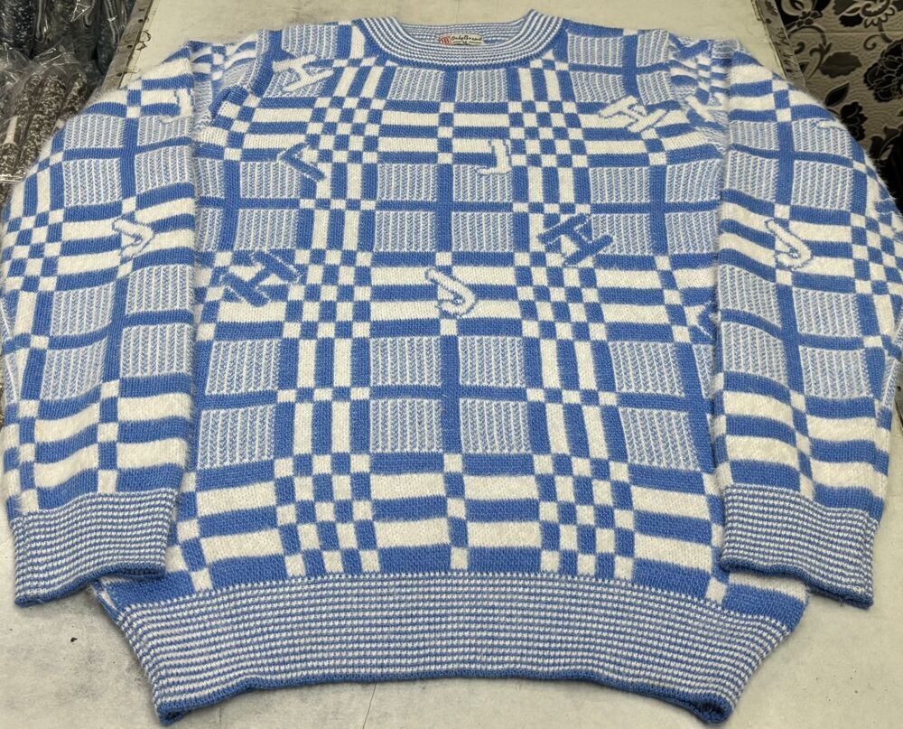 Men's Designer Pullover - Color: Navy Blue With Multicolor Pattern