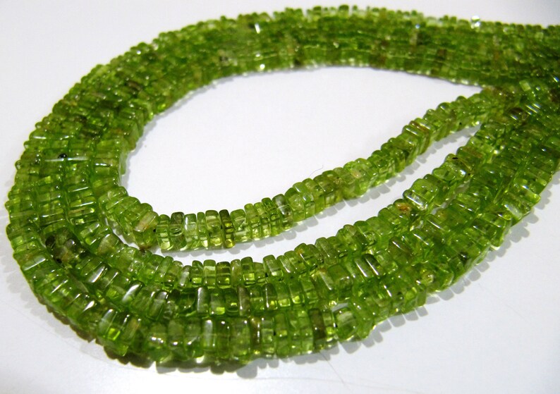 Natural Peridot Beautiful Heishi Cut 3-4mm Size Peridot Beads Length 8 inches