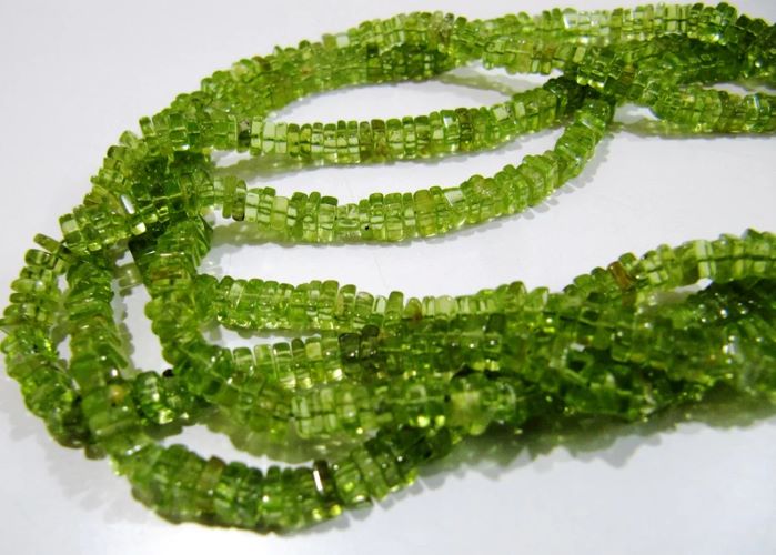 Natural Peridot Beautiful Heishi Cut 3-4mm Size Peridot Beads Length 8 inches