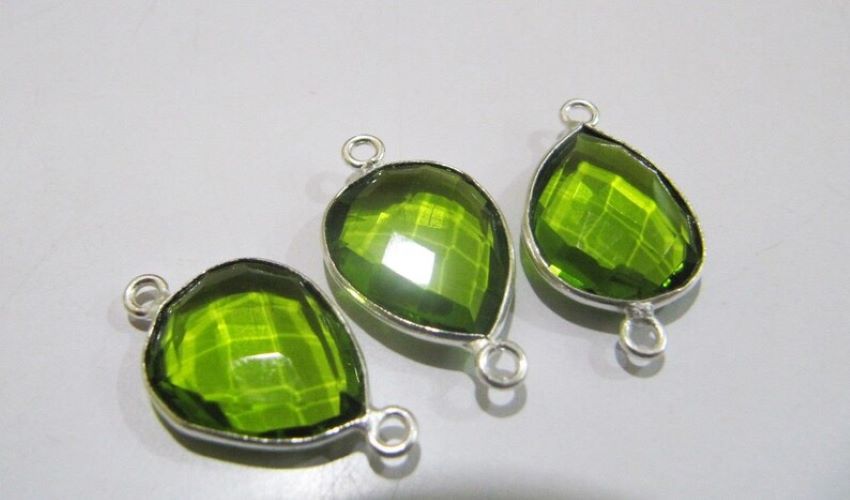 Peridot Chalcedony Hydro Quartz Briolette Connector Pear Shape Faceted Connector  8x10mm